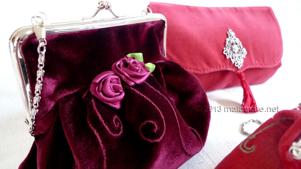 Formal velvet and satin handbags rose