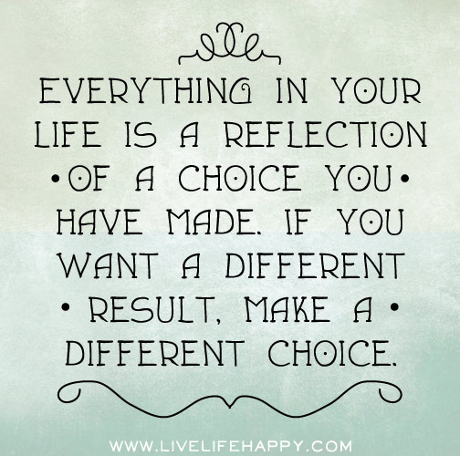 Everything in your life is a reflection of a choice you have made. If you want a different result, make different choices.