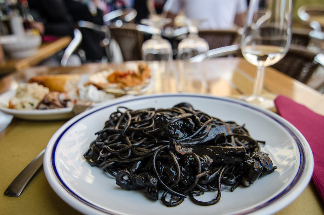 Ready to get messy with a plate of squid ink pasta, a Venetian delicacy.