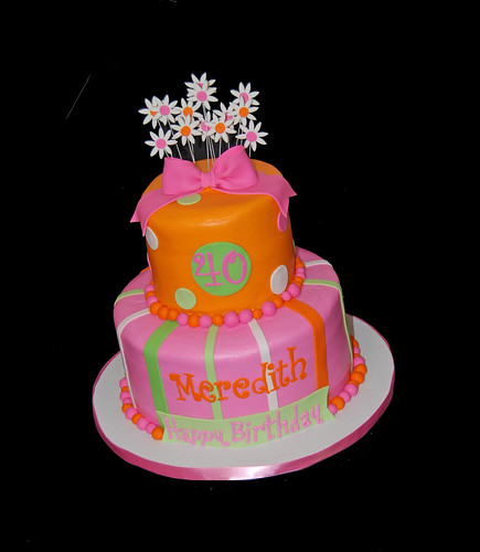 40th birthday pink orange and green cake