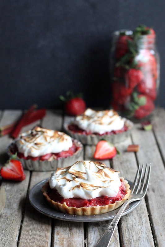Strawberry Rhubarb Meringue Tartlets