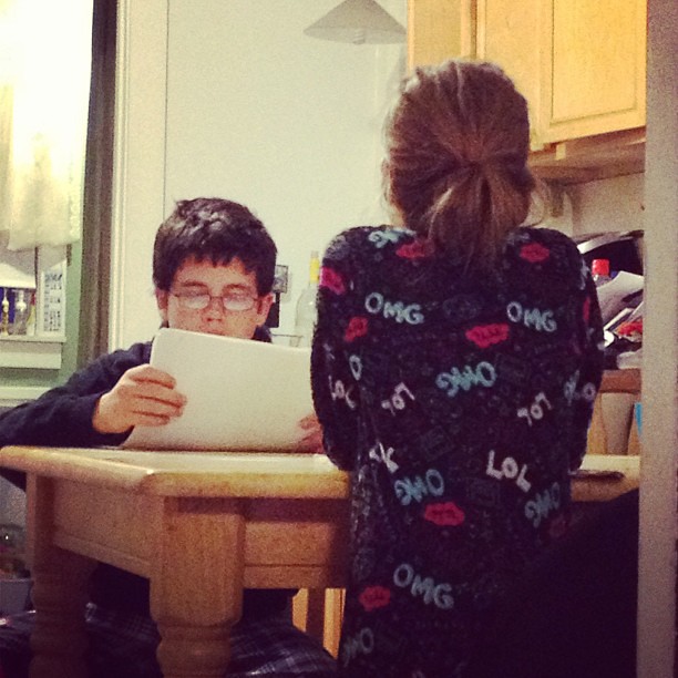 He was testing her on her spelling words after he helped her practice Math.  He's sweet.  Xoxoxo