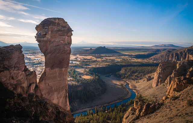 Climbers on top of the Monkey Face, Smith Rock, Oregon