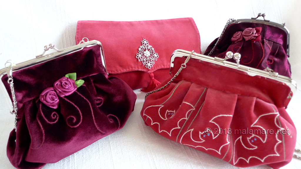 Formal velvet and satin handbags