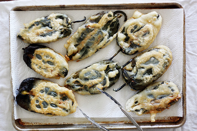 beer-battered stuffed poblanos