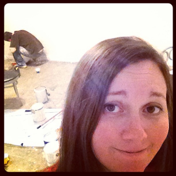 Home and exhausted after a long day of selling yarn?  Time to paint. #likeaboss #renovation