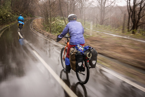 Wet downhill bicycle ride on the Elfin cycling Road (Kitahiroshima, Hokkaido, Japan)