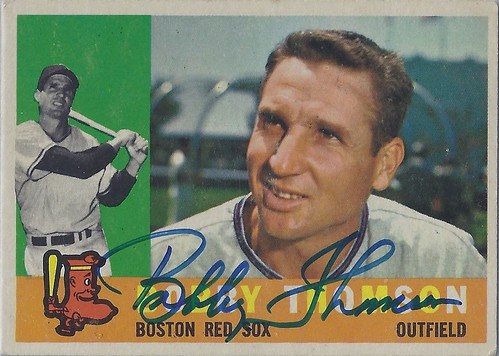 1960 Topps - Bobby Thomson #153 (Outfielder) (b: 25 Oct 1923 - d: 16 Aug 2010 at age 86) - Autographed Baseball card (Boston Red Sox)