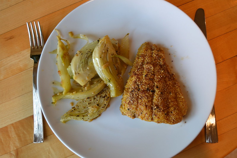 cornmeal crusted catfish and braised fennel | things i made today