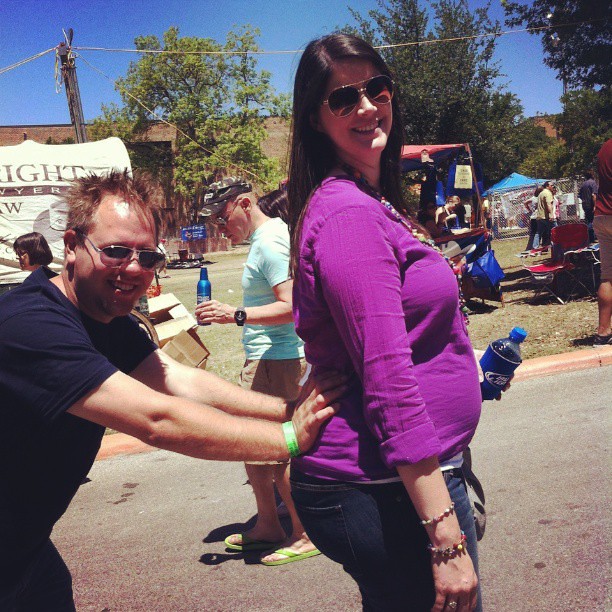 From earlier today. John thought I could use a little help walking up the hill. #OysterBake #fiesta
