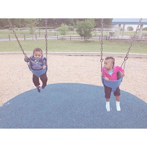 First time on the swings and they LOVED it!! #hickstwins
