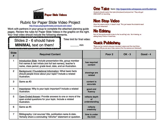 Paper-Slide Video Rubric and Planning Guide 1 of 3