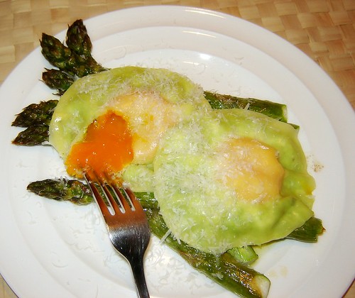 Creamy Pea & Egg Ravioli with Asparagus
