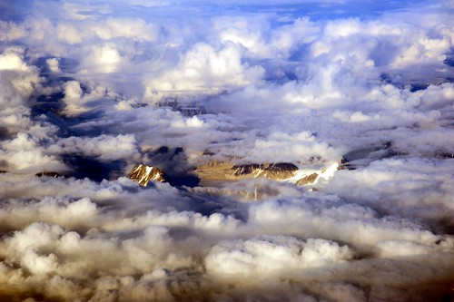 From above: Alaska coastal mountain range, glacier, cloud banks, West Coast, USA by Wonderlane