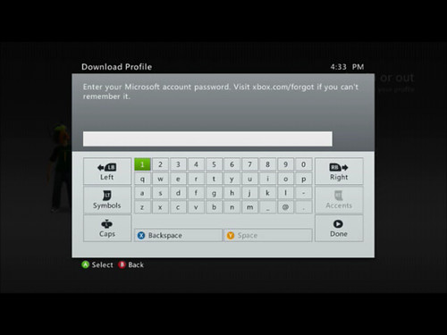 Xbox Password Dialogue