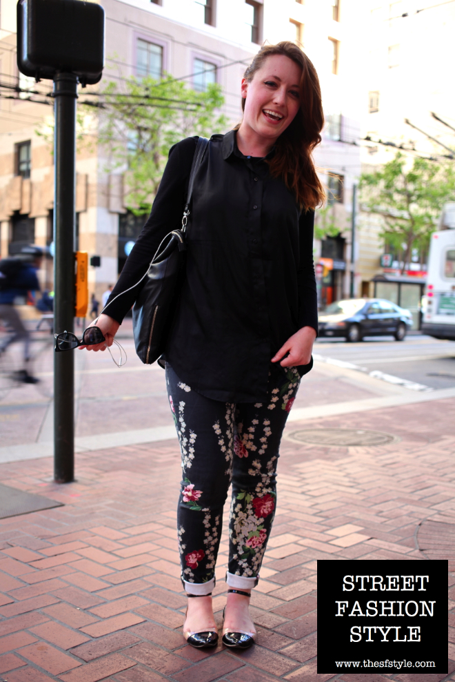Side-swept hair, Floral Print Pants, floral print, floral, floral print jeans, floral print denim, san francisco fashion blog, street fashion style, thesfstyle, 