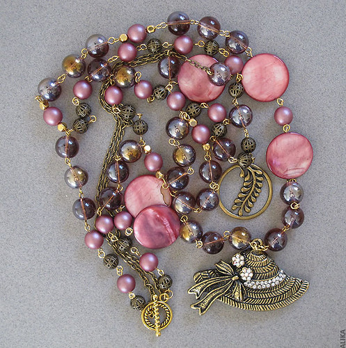 Summer hat pink multi strand necklace by Alika-Rikki