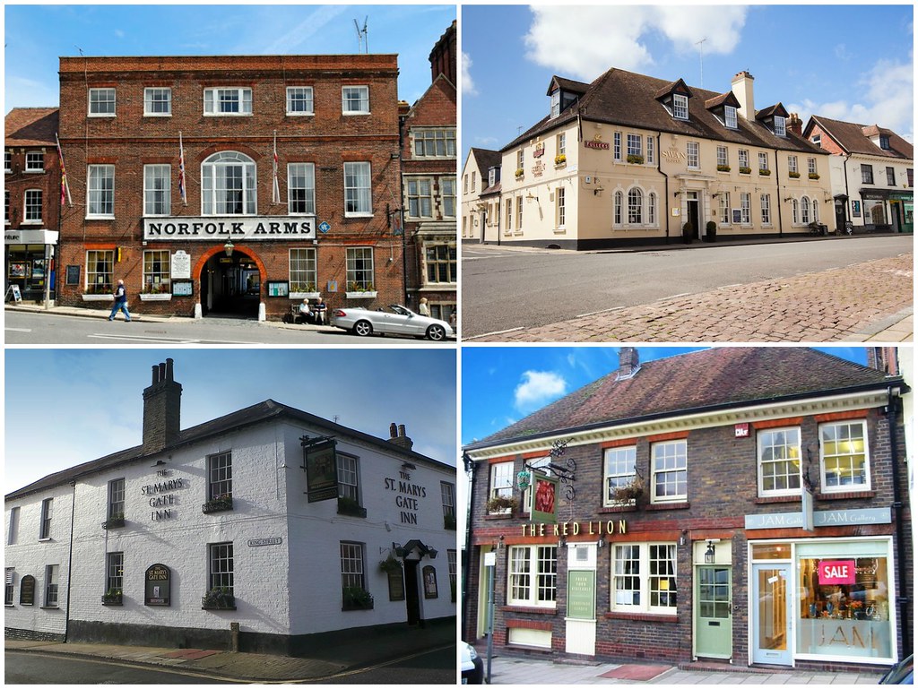 From top left clockwise. Norfolk Arms, The Swan Hotel, St Mary's Gate Inn, The Red Lion