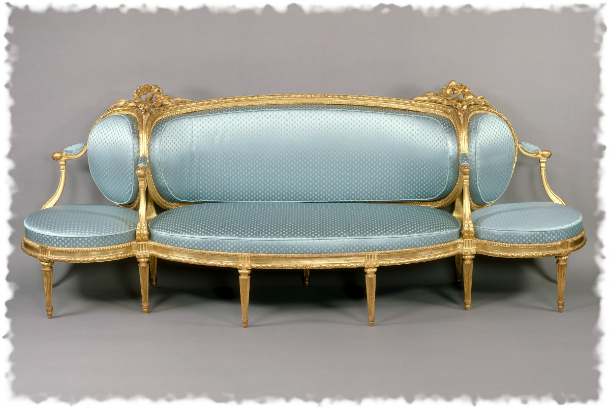 1780 Sofa. French. Carved and gilded beechwood upholstered in modern blue dotted silk. metmuseum
