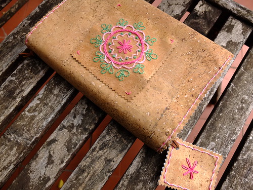 Embroidered cork fabric bookcover