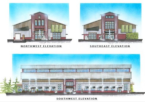 A design concept for the outside of Michigan’s indoor/outdoor market arena.  After developing a design concept, Fidel Delgado, AMS Architect, provides cost estimates and a feasibility assessment.
