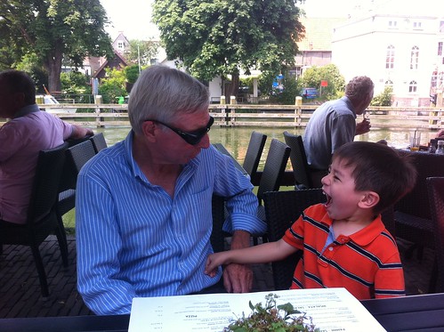 Scott having fun with opa at lunch in Muiden