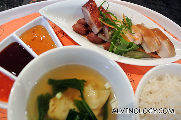 Trio meat platter served with fragrant chicken rice