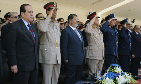 Egyptian President Mohamed Mursi with top military officials at an air force event in Cairo on July 10, 2012. The government and military are experiencing tensions. by Pan-African News Wire File Photos