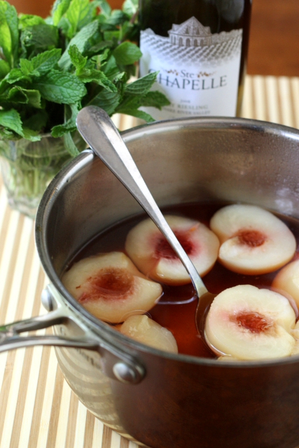 Riesling & Amaretto Poached Peaches