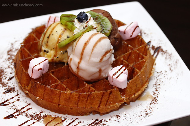 Waffle with Gelato $9.90 single scoop, $17.00 three scoops