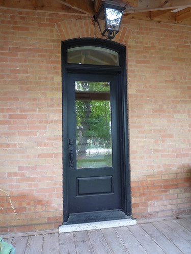 wood farmhouse door with transom