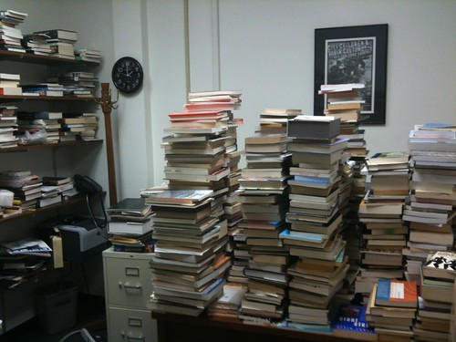 My office with all the books, save 1 box, unpacked