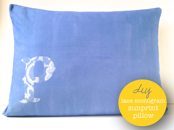Lace Monogram Sunprint Pillow Tutorial by Fabric Paper Glue for Luri & Wilma