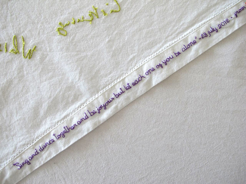 Details of an embroidered table towel