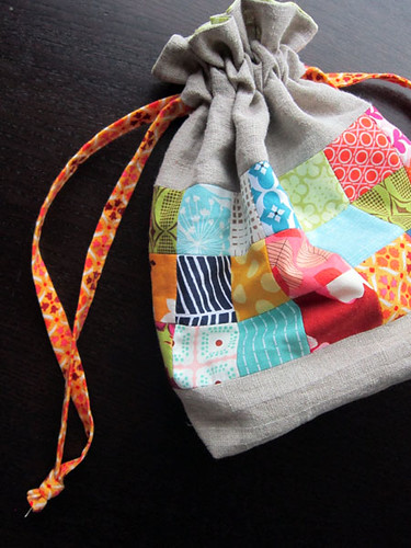 Linen + Squares drawstring pouch