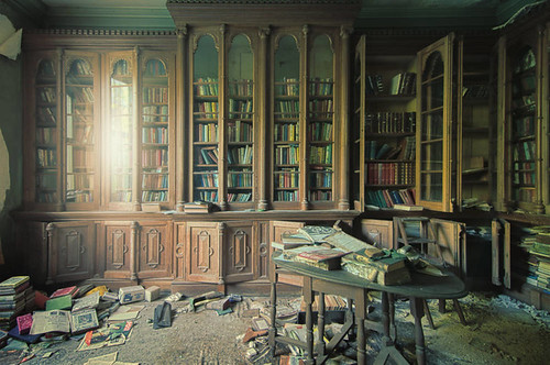 Library in abandoned house