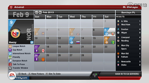 Game Calendar - FIFA 13 Career Mode
