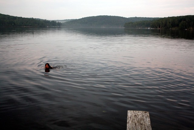 A dip in the lake at the cottage.