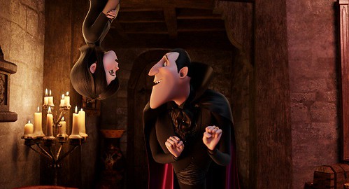 Mavis (Selena Gomez) and Dracula (Adam Sandler) i in HOTEL TRANSYLVANIA, an animated comedy from Sony Pictures Animation.