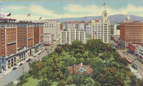 pershing square aerial view postcard