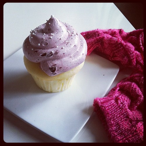 Still Life of Knitting with Cupcake