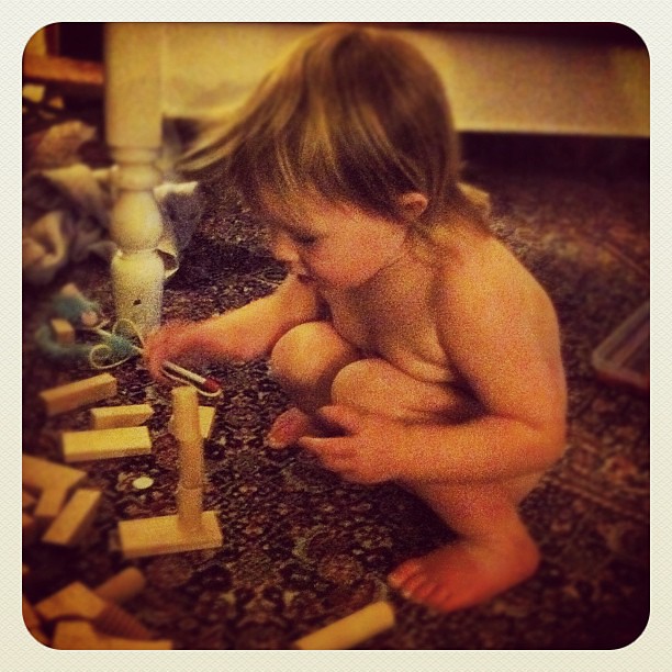 Pivotal moment for Tiny tonight. She learnt to build rather than destroy. Much excitement ensued. Then she learnt to say her sisters names. High-5s all round #unschooling #loveher