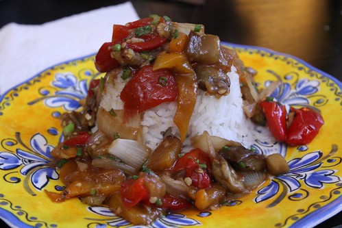 Sweet and Sour Eggplant with Rice