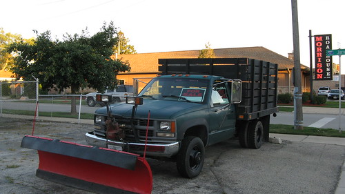 Used 1995 Chevrolet flatbed / stakebody truck with snowplow attached.  Niles Illinois.  August 2012. by Eddie from Chicago