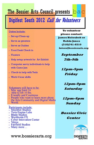 Cool volunteer hours: help run digifest Sept 7 - 9, Bossier Civic Center by trudeau