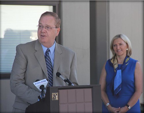 Under Secretary Dallas Tonsager and Sarah Adler, Rural Development State Director, announce USDA funding for a biofuels project during a press conference in Reno.