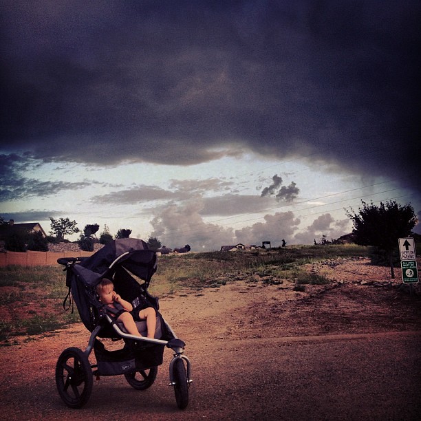Storm clouds rolling in on our walk tonight. Nothing's better than monsoon season in Arizona!