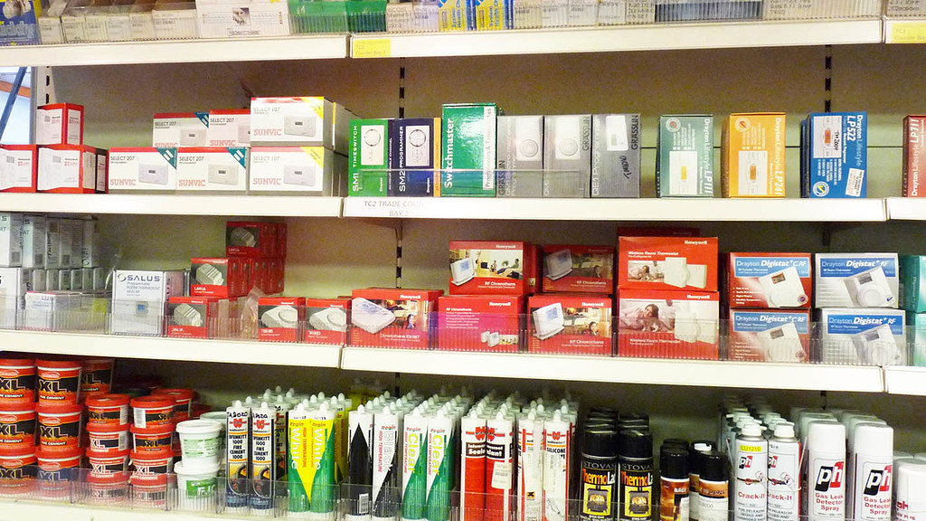 Retail shelf of competitors of energy meters and controlls.