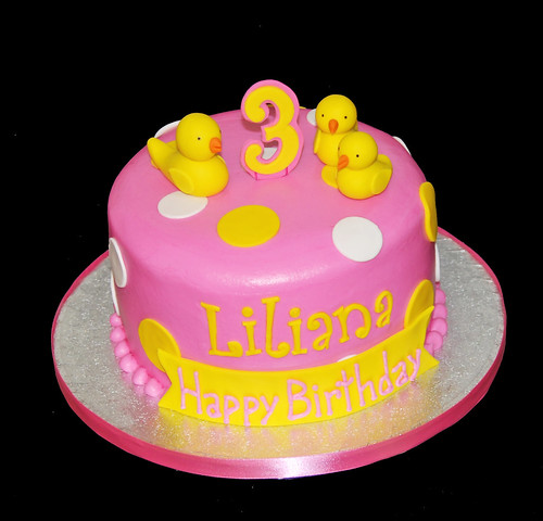3rd birthday yellow and pink rubber ducky cake
