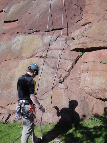 Down safely after leading Wild Iris F5+**, North Berwick Law Quarry